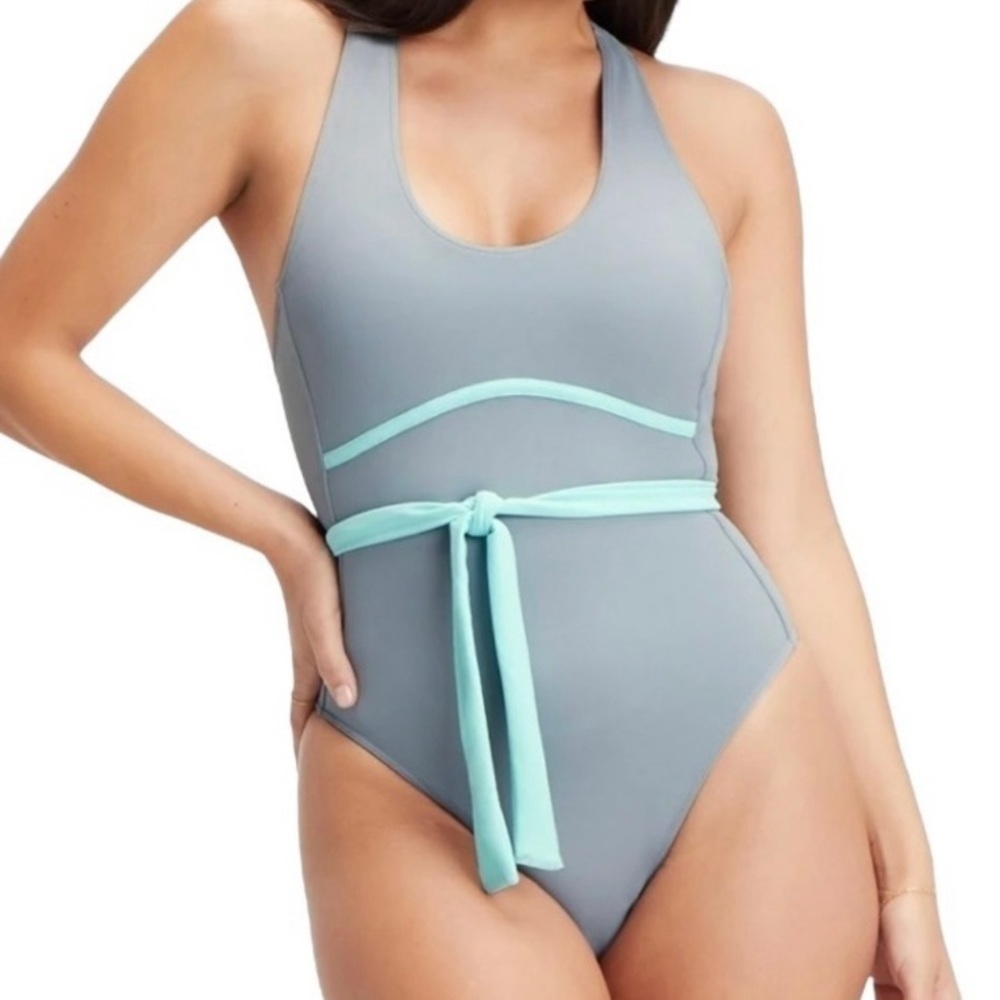 Fabletics Gray and Light Blue Swimsuit